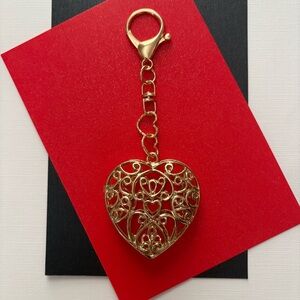 Gold Filigree Heart Purse Charm |‎ Openwork Heart Pendant | Romantic Bag Jewelry